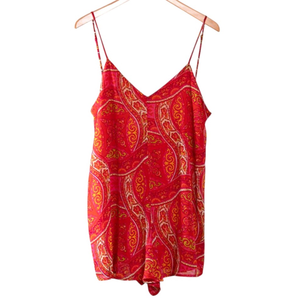 SHOW ME YOUR MUMU Rascal Romper Shorts Strappy RED/PINK/ORANGE Paisley Print S